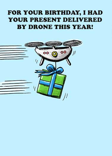 Drone Delivery Funny Birthday Card  Send someone a personalized greeting card just in time for their birthday! | drone delivery birthday present plane hit smack maybe next year illustration funny   Maybe Next Year.